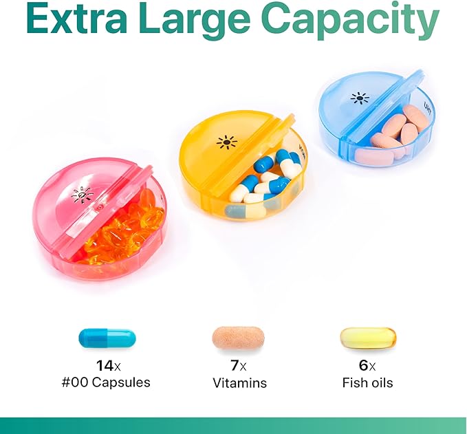 Sukuos Large Weekly Pill Organizer 2 Times a Day, Daily Pill Box 7 Day Easy to Open with Double Protection, AM PM Pill Case for Medicine/Vitamin/Fish Oil/Supplements (Clear)