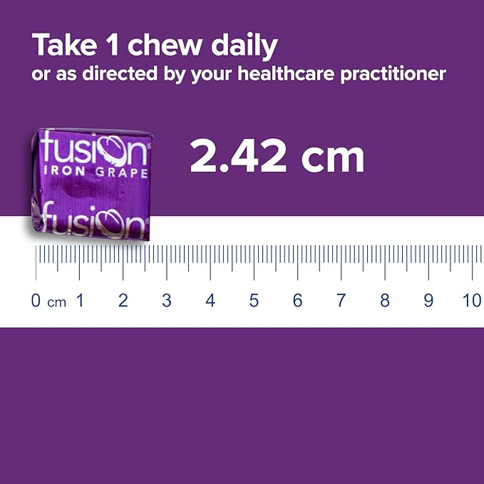 Chewable Iron Supplement for Women & Men - Grape Flavor, Iron Vitamin C Soft Chew for Max Absorption, Iron as Ferrous Fumarate, Ideal for Anemia and Iron Deficiency, 2 Month Supply