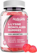 L-Lysine Monolaurin Gummies, Monolaurin and Lysine 1000mg Supplement for Adults & Kids, with Vitamin C, Zinc, Selenium & Quercetin, Immune & Overall support, Oral & Lip Health, Peach Flavor, 60 Ct
