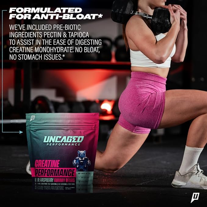 Creatine Monohydrate Gummies 5g with Prebiotic Fiber for Muscle Growth & Strength, 30 Servings, Blue Raspberry - Lab Tested - 5000mg Premium All Natural