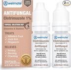 WELMATE Clotrimazole 1% Antifungal Topical Solution, 2 Pack 0.33 fl oz Each - Athlete's Foot, Jock Itch, Ringworm Treatment, Greaseless Non-Staining, Relieves Itchy Cracked Skin