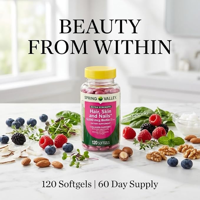 Spring Valley Extra Strength Hair, Skin & Nails Dietry Supplement 120ct 5000 mcg