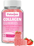 Collagen Gummies | Hair, Skin & Nails Gummies with Biotin Vitamin C, E, & Zinc | Strawberry Flavored | Collagen for Women | Strawberry Flavored | 60 Count