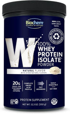 Biochem 100% Whey Isolate Protein - Natural Flavor - 12.3 Ounce, Preworkout & Immune Health - 20g Vegetarian Protein - Easily Digestible - Refreshing Taste - Keto Friendly & Easy To Mix…