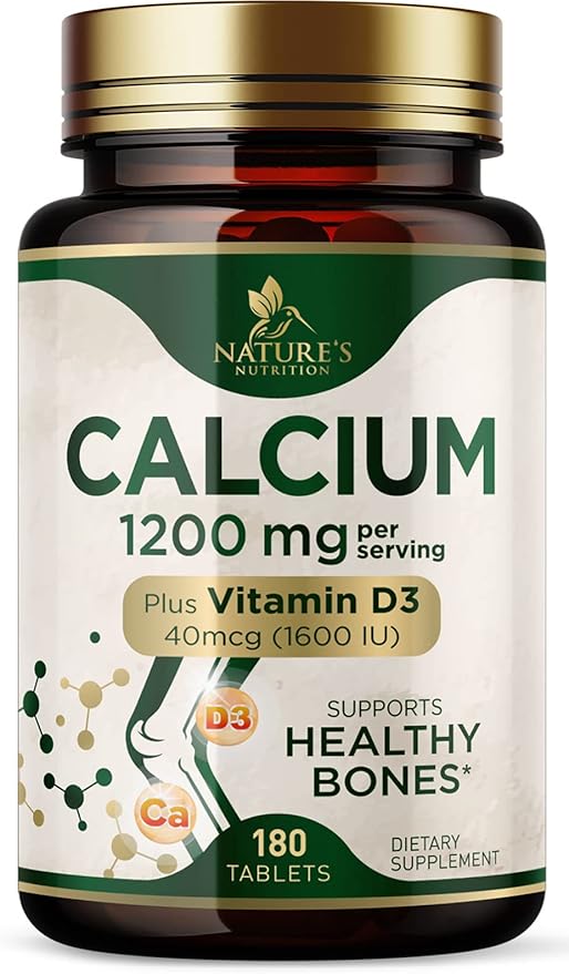 Calcium 1200 mg with Vitamin D3 Per Serving - Bone Health Supplement, Vitamin D & Calcium Supplements for Women & Men - Bone, Teeth & Immune Support, Nature's Calcium Pills, USA Bottled - 180 Tablets