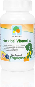 Raise Them Well Prenatal Multivitamin with Methylfolate, K2 MK-7, Glutathione & Iron, Physician Developed, Non-GMO, Supports Healthy Pregnancy, Brain & Bone Development, 150 Veggie Capsules