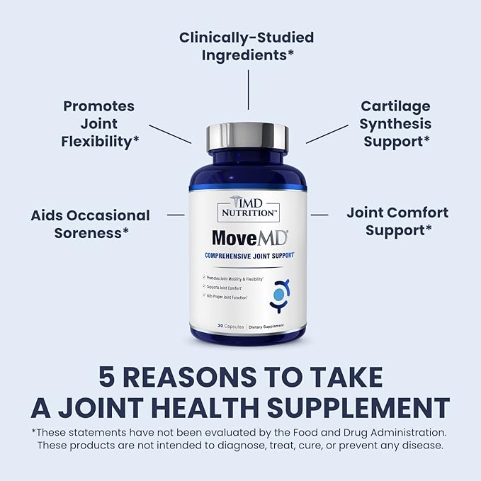 1MD Nutrition MoveMD - Joint Health Supplement - Doctor Formulated | with Collagen, Astaxanthin, and More | 30 Capsules (3-Pack)