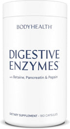 BodyHealth Digestive Enzymes Full Spectrum Digestive Support (180 caps), Betaine, Pepsin, Pancreatin BPP Loaded with Enzymes and Probiotics, Relief for Stomach Bloating, Heartburn, Gas, Constipation