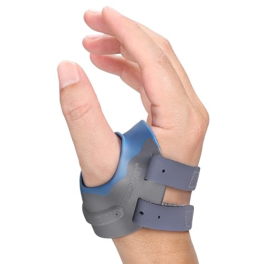 Velpeau CMC Thumb Brace for Osteoarthritis - with Shape-memory Restriction Splint, CMC Joint Stabilizer, Basal Thumb Arthritis Pain Relief and Support for Women and Men (Blue, Right Hand, Medium)