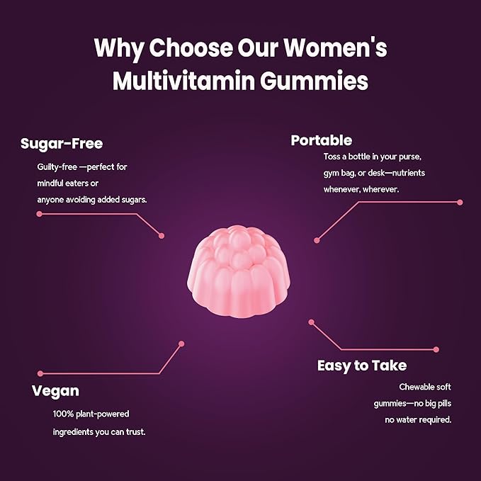 All-in-One Women's Multivitamin Gummies with Complete Vitamin & Mineral Complex, Herbal Blends for Energy, Overall Health, High Potency Hair Skin and Nails Vitamins, Strawberry Flavor, 2 Pack