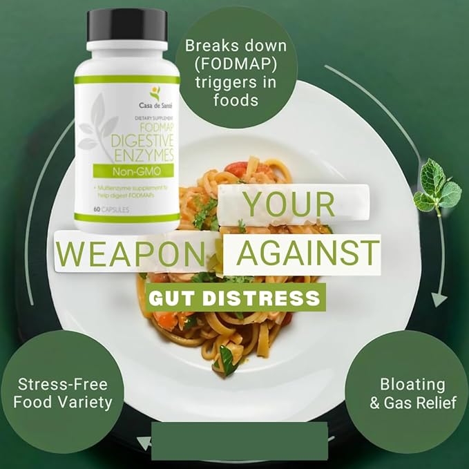 Casa de Sante FODMAP Digestive Enzymes, No High Inulin, Keto Carnivore Intolerance Support, 18 Multi Enzyme Amylase Bromelain Lipase Lactase Protease Papain Alpha galactosidase, More - No GMO