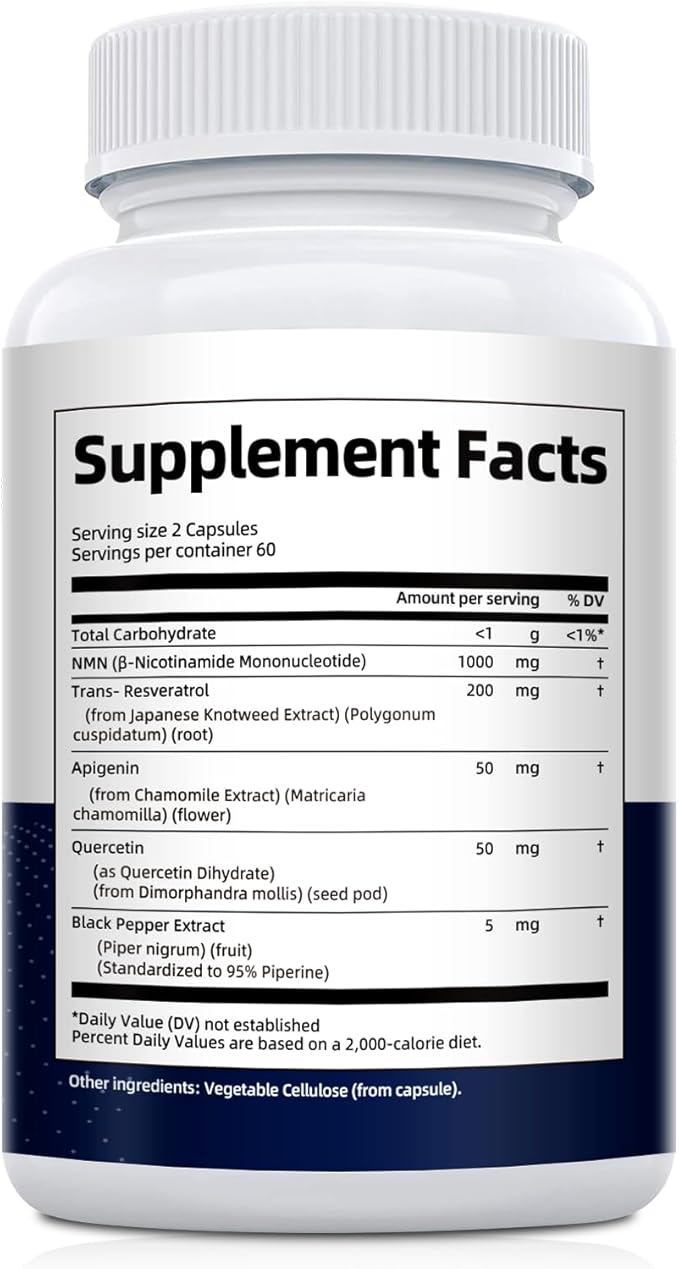 Migcopat NMN Supplement 1000mg – NMNH Alternative 5-in-1 NAD Supplement w/Resveratrol, Apigenin, Quercetin & Black Pepper – Supports Cellular Energy, Healthy Aging & Longevity – 120 Veggie Capsules