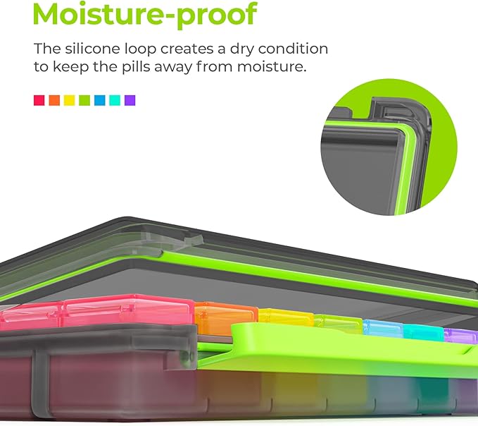 AUVON iMedassist Moisture-Proof Weekly Pill Organizer 4 Times a Day, Large 7 Day Pill Box Case with Portable Design for Travel, Removable Individual Containers Hold Vitamins, Supplements, Medications