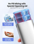 Vaydeer Metal 7 Day Pill Organizer 2 Times a Day – AM PM Weekly Travel Pill Case with Moisture-Proof Desiccant, Airtight Large Capacity Pill Box for Vitamins, Medications & Supplements (Blue)