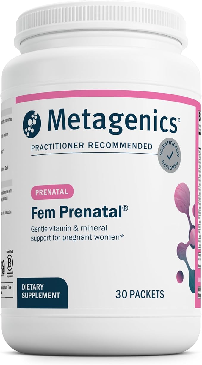 Metagenics Fem Prenatal - Prenatal Vitamin & Mineral Packs with Folate, Choline, Iron & Biotin - Supports Fetal & Brain Development - Non-GMO, Gluten-Free, Dairy-Free - cGMP Certified - 30 Packets