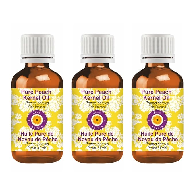 dève herbes Pure Peach Kernel Oil (Prunus persica) Cold Pressed (Pack of Three) 100ml X 3 (10 oz)