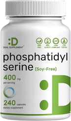 Phosphatidylserine Supplement, 400mg Serving, 240 Capsules – Soy Free Sunflower Lecithin Source