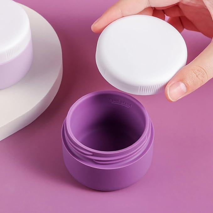 kuangre Travel Containers for Toiletries, Silicone Cream Jars BPA-Free, Leak-proof 1.35oz Travel Size Containers, Portable Size Silicone Jars with Lid for Cosmetic Face Hand Body Cream (4 Pack)