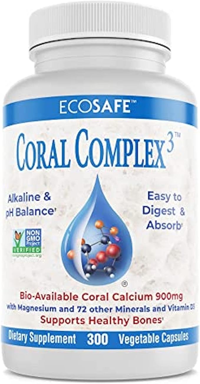 Coral Complex 3 Calcium Supplement Vitamin D3 & Magnesium – 900 mg Bioavailable Coral Calcium for Bone Strength, Joint Support & pH Balance – Trace Minerals, Non-GMO, 300 Veg Capsules