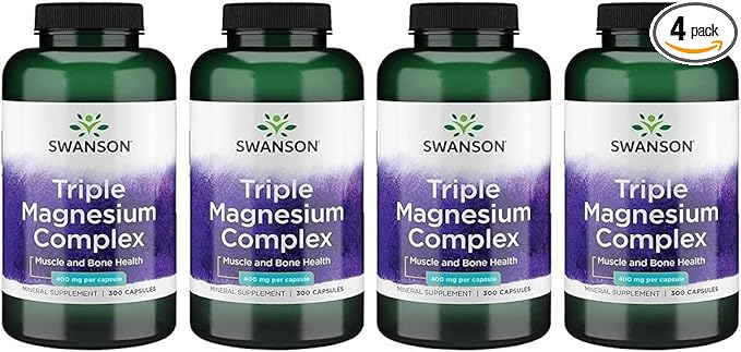 Swanson Triple Magnesium Complex - Mineral Supplement - Natural Support - Featuring Citrate, Oxide & Aspartate - (300 Capsules, 400mg Each, 4 Pack)