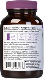 Bluebonnet Nutrition Vitamin D3 & K2, Soy-Free, for Strong-Healthy Bones*, Gluten-Free, Non-GMO, Dairy-Free, Kosher Certified, Vegetarian, 60 Vegetable Capsules, 60 Servings