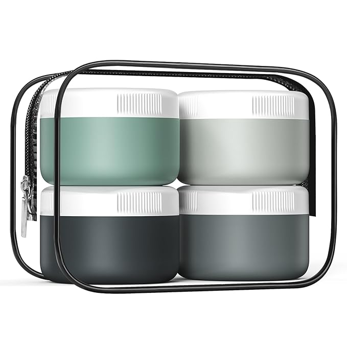 Kuangre Travel Containers for Toiletries, Silicone Cream Jars BPA-Free, Leak-proof 2oz Travel Size Containers, Portable Size Silicone Jars with Lid for Cosmetic Face Hand Body Cream (4 Pack)