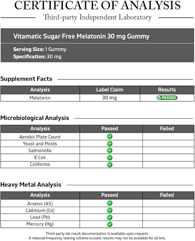 Vitamatic Sugar Free Melatonin 30mg per Gummy - 60 Servings - 60 Vegetarian Gummies - Non-Habit Forming Supplement (60 Count (Pack of 3))