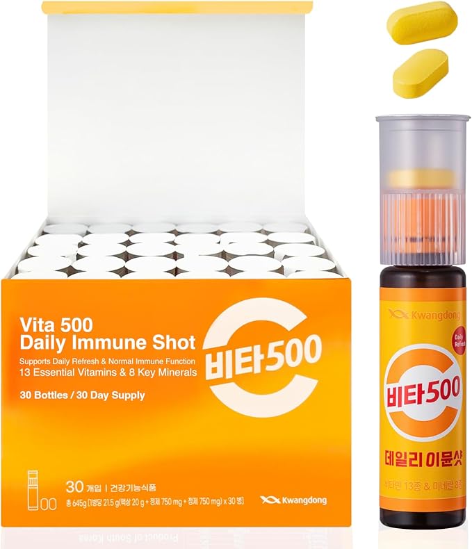 KWANGDONG Vita500 Daily Immune Shot - 7-Day Supply, Immune Support Supplement with 13 Vitamins and 8 Minerals. All in One Immunity Booster Shot, 0.75Fl oz/Bottle (30 Bottles)