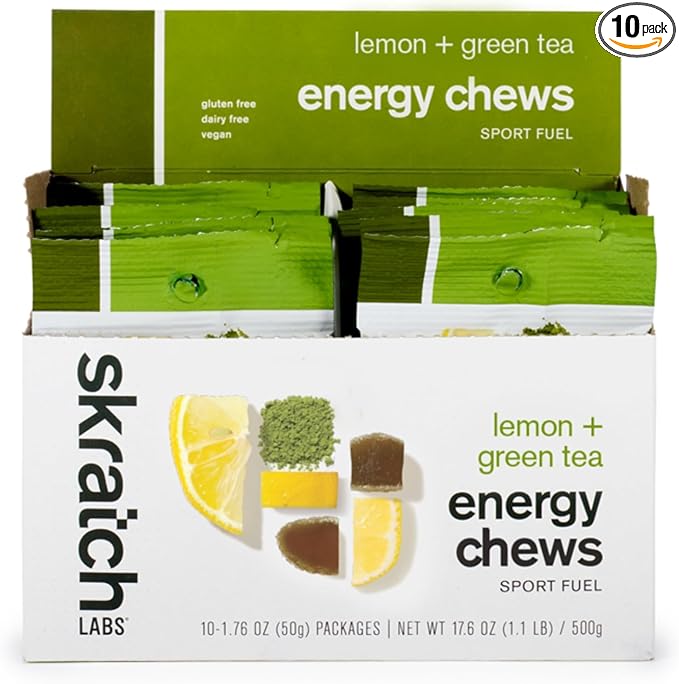 Skratch Labs Energy Chews | Gummies for Running, Cycling, and Sports Performance | Gel Alternative | Matcha + Lemon (10 Pack) | Gluten Free, Vegan