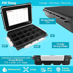 20 Compartment UV Protected Large Black Pill Case with Airtight Seal, Spill Proof, Silicone Gasket Waterproof Med Box with Medication Map (Black, 2 Pack)