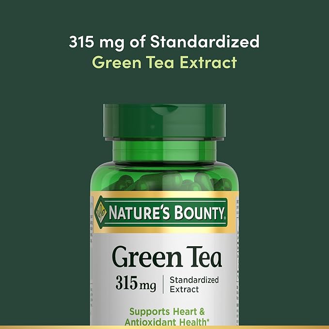Nature's Bounty Green Tea Pills and Herbal Health Supplement, Supports Heart and Antioxidant Health, 315mg, 100 Capsules