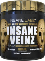 Insane Labz Insane Veinz Gold, Nitric Oxide Non Stimulant pre Workout Powder, Loaded with Hydromax, Nitrosigine, Increases Vascularity and Blood Flow, 30 Srvgs, Grape