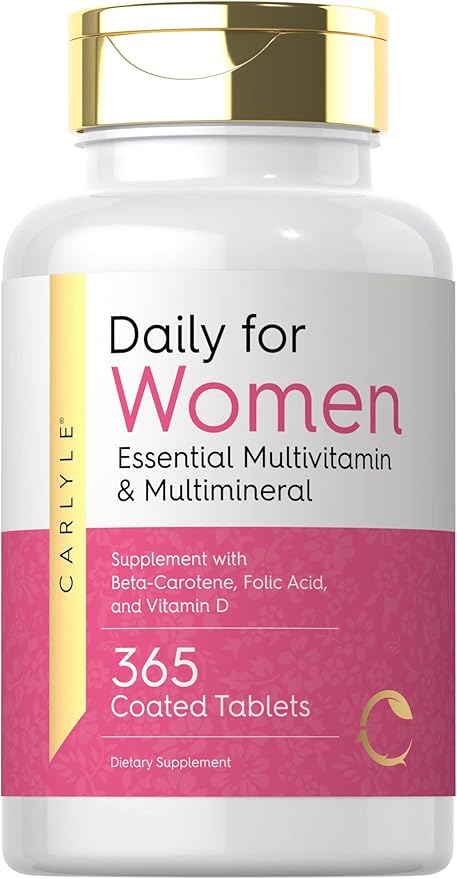 Carlyle Multivitamin and Multimineral for Women | 365 Tablets | Daily Supplement with Beta-Carotene, Folic Acid and Vitamin D | Non-GMO, Gluten Free Pills