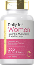 Carlyle Multivitamin and Multimineral for Women | 365 Tablets | Daily Supplement with Beta-Carotene, Folic Acid and Vitamin D | Non-GMO, Gluten Free Pills