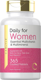 Carlyle Multivitamin and Multimineral for Women | 365 Tablets | Daily Supplement with Beta-Carotene, Folic Acid and Vitamin D | Non-GMO, Gluten Free Pills