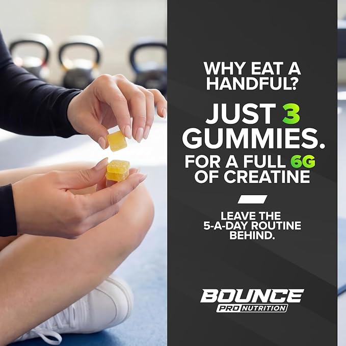 Bounce Pro Creatine Monohydrate Gummies for Men & Women, Low Calorie, 6G of Creatine per Serving, Vegan, Anti-Melting, Gluten-Free, Non-GMO (75 Count (Pack of 1), Lemon Cake)