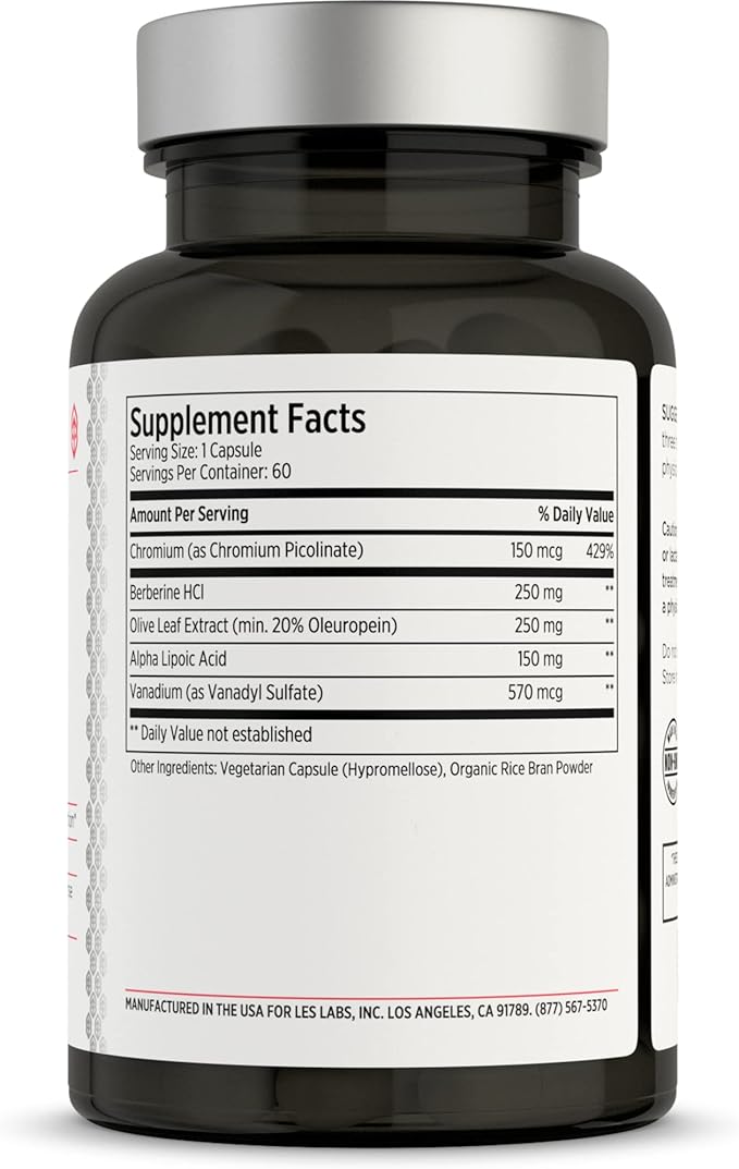LES Labs Insulin Health – Metabolic Health and Support, Lipid & Carbohydrate Metabolism – Berberine, Chromium, Olive Leaf, Alpha Lipoic Acid & Vanadium – Non-GMO Supplement – 60 Capsules