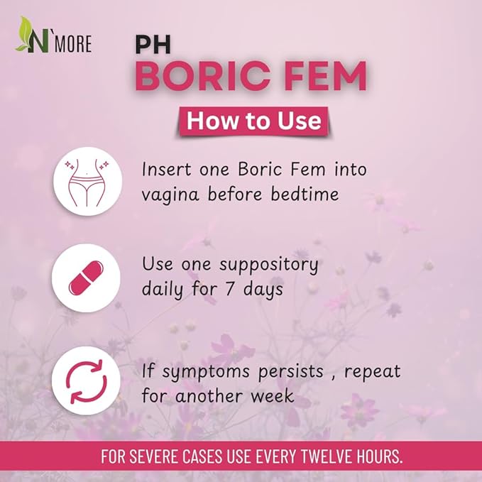 N'More Boric Acid Vaginal Suppositories- 100% Pure - Made in USA- Boricfem Vaginal Health Supplement- 30 Servings (Pack of 1)