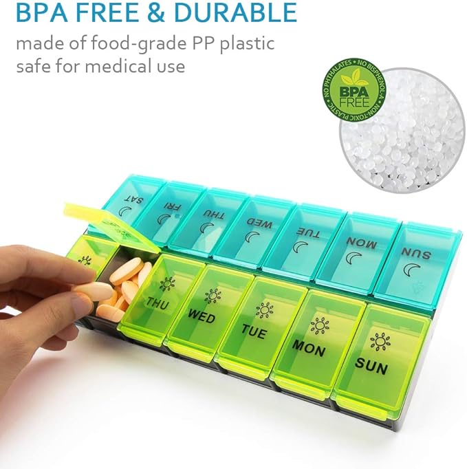 Mossime XL Large Daily Pill Organizer 2 Times a Day, Extra 7 Day Pill Box Am Pm, Weekly Day Night Vitamin Holder, Medicine Organizer, Big Pill Container, Medication Dispenser 14 Compartments