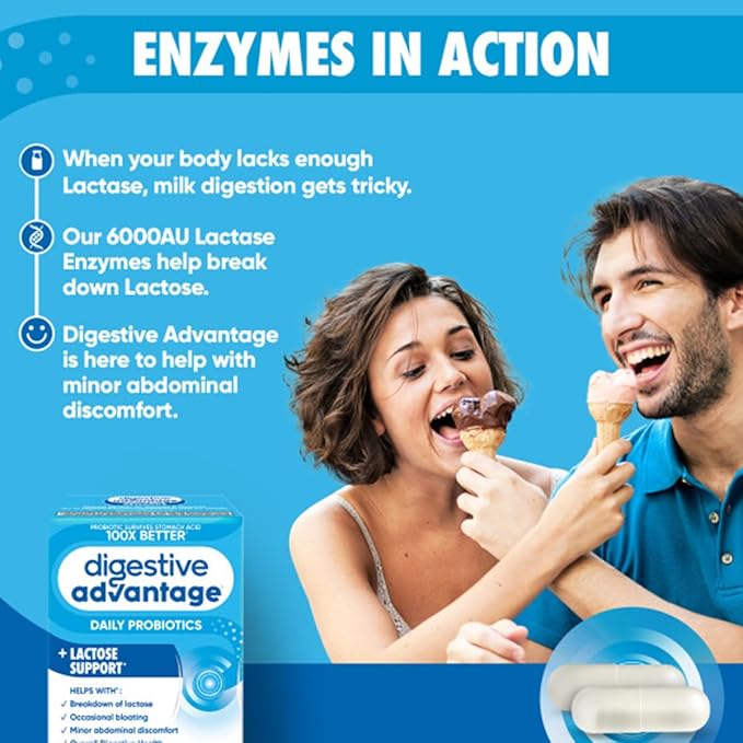 Digestive Advantage Lactose Defense Enzymes + Probiotics for Women & Men Occasional Bloating, Lactose Breakdown, Minor Abdominal Discomfort, Immune Support, 96 Count Capsules (4 Pack)