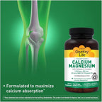 Country Life Target-Mins Calcium Magnesium with Vitamin D-Complex, 1000mg/500mg/10mcg, 240 Vegan Capsules, Certified Gluten Free, Certified Vegan