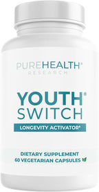 PUREHEALTH RESEARCH Youth Switch - Anti Aging Supplement for Women & Men - Longevity Mix for Healthy Aging - with Ashwagandha, Cat's Claw Extract, Astragalus Root, L-Lysine HCL & More - 60 Capsules
