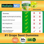 Grape Seed Extract Gummies | Grape Seed Oil 25,000 mg 50x Original | >95% Polyphenols | #1 Grape Seed Gummies in USA | Sugar Free Vegan | Grape Flavor 60 ct