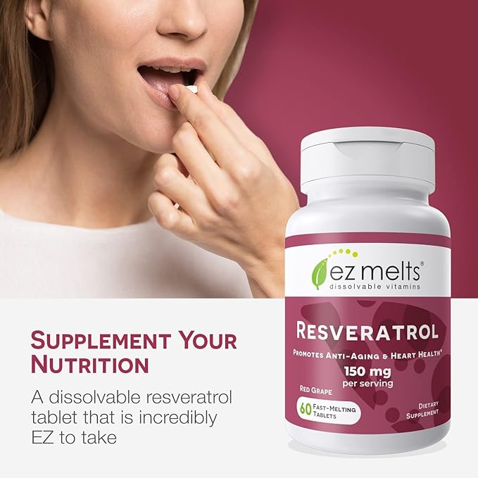EZ Melts Dissolvable Resveratrol Supplement 150 mg, Sugar-Free, 1-Month Supply - 1 Pack