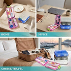 Pill Organizer with Medicine Labels Travel Daily Pill Container Mini Medication Organizer Storage Pill Organizer Travel Essentials Pill Case 7 Day (Purple& 161 Lables)