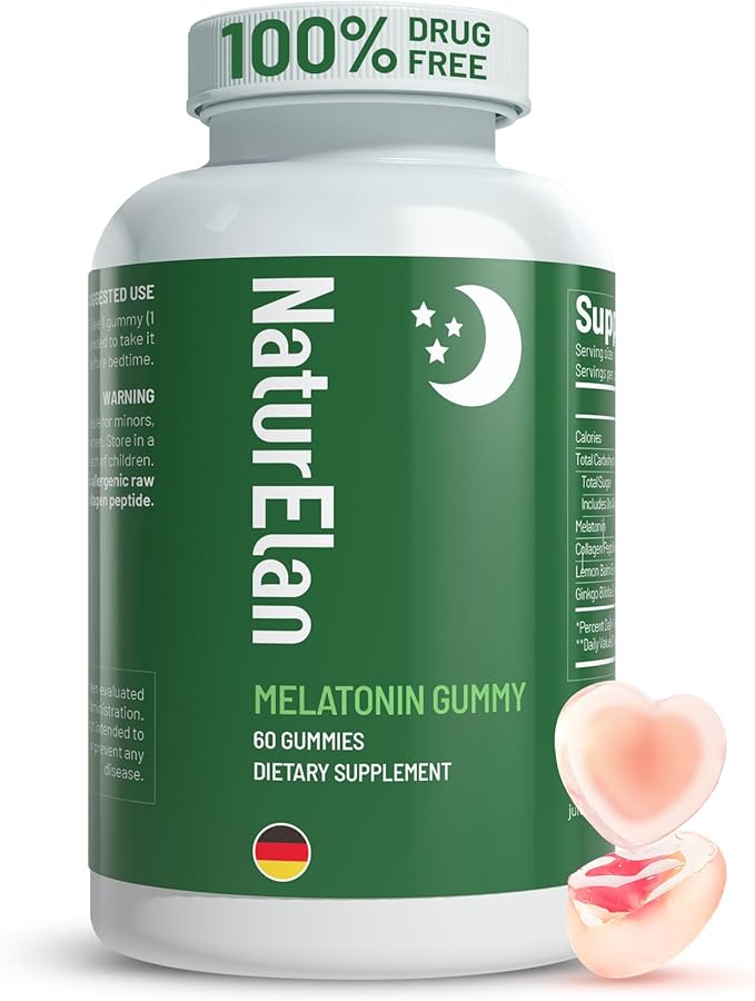 Melatonin Gummies with Ginkgo Biloba Extract, Lemon Balm Extract & Collagen Peptide, 3mg Melatonin, Drug Free Sleep Aid, Strawberry Flavored, 60 Count, Sleep Support Gummies for Restful Sleep