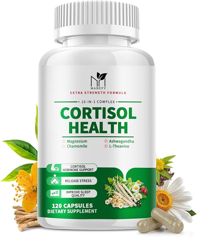 Cortisol Supplements for Women/Men - 10 in 1 Cortisol Manager Reducer Lower Detox Balance with Magnesium, Ashwagandha, L-Theanine for Stress Sleep Calm Mood Support - 120 Capsules for 60 Days
