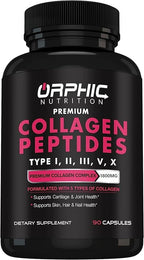 ORPHIC NUTRITION Collagen Peptides Capsules for Women,1800mg Multi Collagen Pills Types I, II, III, V, X - Supports Digestive Health Maintaining Strong Joints, Tendons, Ligaments and Muscles* 90 Caps
