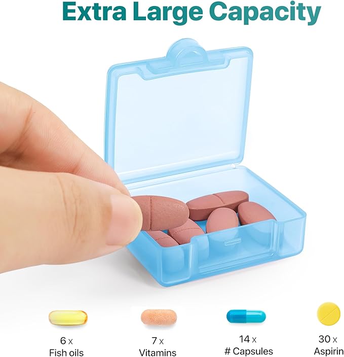 Sukuos Small Pill Box 4 pcs, Cute Travel Pill Organizer Daily Pill Case Container Portable for Pocket Purse for Vitamin Fish Oil Supplements, Easy to Open & Clean