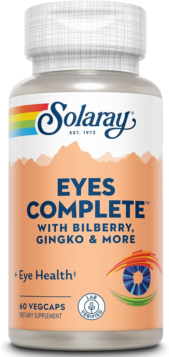 SOLARAY Eyes Complete, Vision and Eye Support Supplement with Bilberry Extract, Ginkgo, Lutein, Beta Carotene and More, Lab Verified, 60-Day Money Back Guarantee, 30 Servings, 60 VegCaps